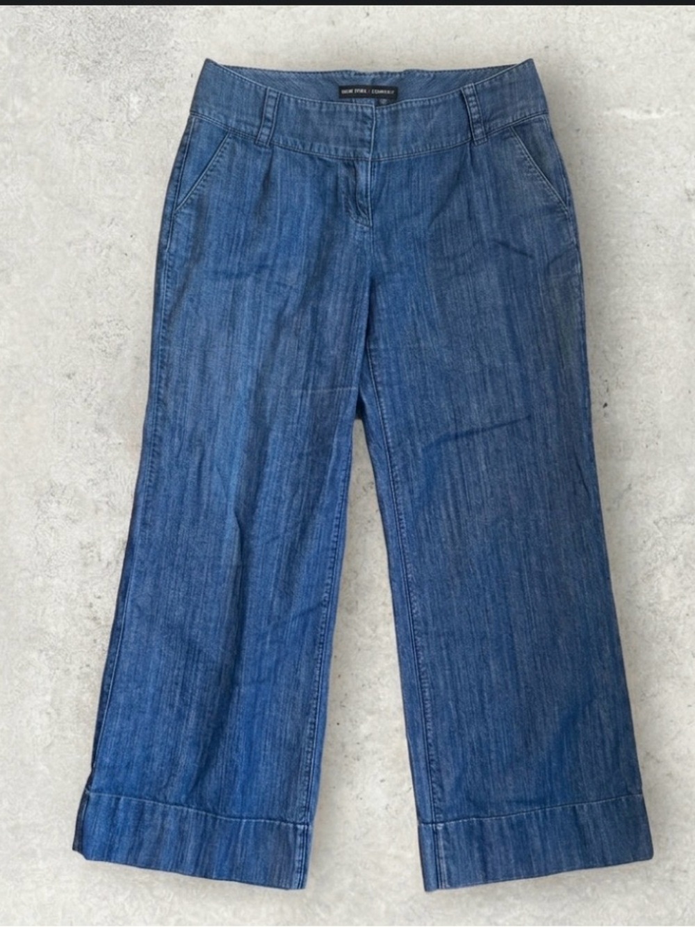 Denim Wide Leg Pants - Medium Blue-12